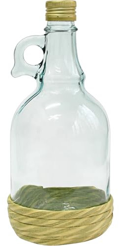 Flasche mit rundem Griff Rundgriff Henkel Schraubverschlüss Weinballon Glasballon Weinflasche Likörflasche Essig-Öl Schnapsflasche |Karaffe | Leere Glasflasche| Wasserflasche (1L mit Korb)