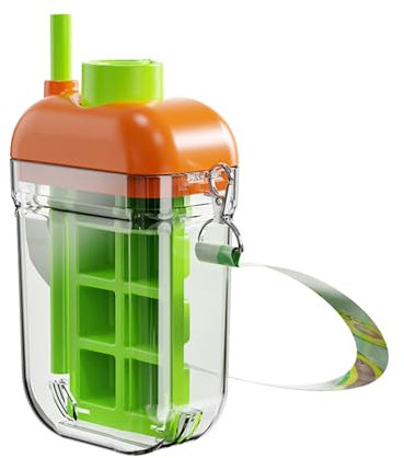Ice Bottle with Straw – Ice Bottle with Lid and Storage Tray, Reusable 2 in 1 Water Bottle with Straw and Moulds Easy Release for Cold Drinks