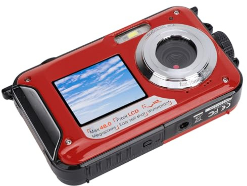 Wasserbeständige Kamera, 2,7 Km 48 MP Unterwasserkamera Autofokus für die Reise (Rot)