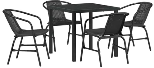 vidaXL Garden Dining Set 5 pcs Black Poly rattan, Stylish Garden Furniture, Rectangular, Stackable, Durable, All-Weather Outdoor Dining Set for Terrace and Balcony Seating