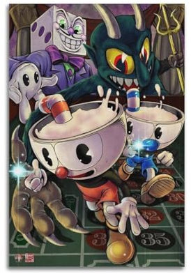 XPAUORNG Cuphead-Kunst-Poster, dekoratives Gemälde, Leinwand, Wandposter und Kunstdruck, modernes Familienschlafzimmer-Dekor-Poster, 20 x 30 cm