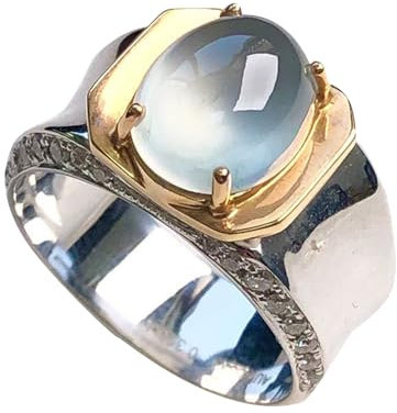 S925 Silber mit natürlichen EIS Chalcedony Egge-Face-Ring (verstellbare Öffnung) Ring für Frauen Yoga Echtes Jade
