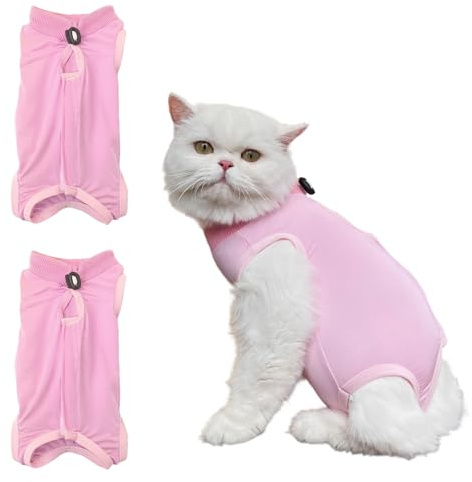2 Pièces Body Chat Post Opératoire, Combinaison de Récupération pour Chats après Stérilisation ou Chirurgie, Anti-Léchage, Alternative à la Collerette pour Chats (L)