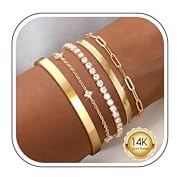 Krfy 5 Armband Damen Gold Silber 14K Vergoldete Schmuck Armband Set Dianty Verstellbare Stapelbare Armbänder CZ Tennis Armbänder Herringbone Kettenarmbänder Für Damen Und Mädchen Armschmuck Geschenke