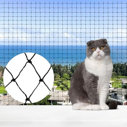 Qyibleri Katzennetz Drahtverstärkt - 4 x 3m Katzennetz für Balkon Ohne Bohren, Katzenschutznetz Können Zuschneidbar, Langlebig, Reißfest und Robust inkl. Montagematerial