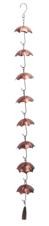MUNEFE Regenketten aus Metall, dekorativ, Regenschirm-Regenkette, Regenschirm-Regenkette, Glocke für Zuhause, Garten, Terrasse, Außendekoration (99,4 Zoll, 8 Tassen)