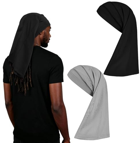 Sibba 2 Pcs Elastic Dreadlock Cap Extra Wide Hair Dreads Wrap Loc Weave Sleeve Stretchable Lightweight Sport Sleep Cap for Men Women Hair Protection Black Grey