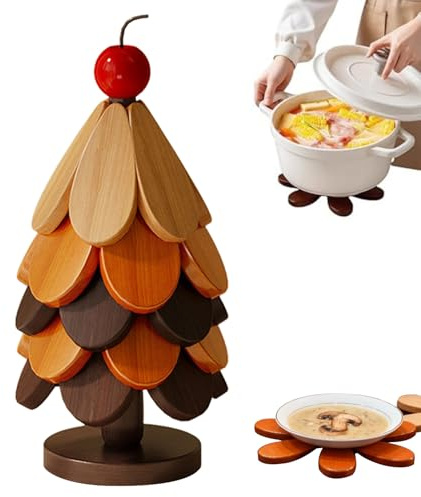 Sottopentola Albero Di Natale,5 Pezzi Sottopentola Pieghevole | Sottobicchiere Da Scrivania Resistente Al Calore Con Supporto,Per Cibi Caldi Pentole Padelle Ciotole Teiere Cucina Natale