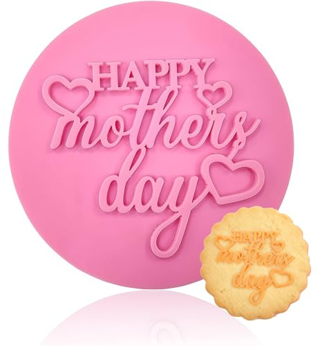 Happy Mothers Day Cookie Stamp 3D Fondant Embosser Round Biscuit Cutter Pink Cupcake Topper Cake Decoration Tool for Icing Baking Gifts for Mum
