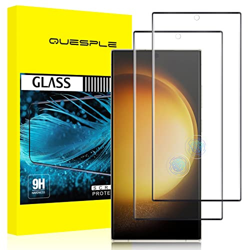 QUESPLE [2 Pièces] Verre Trempé pour Samsung Galaxy S23 Ultra, Haute Qualité 3D Incurvé Couverture Complète, Dureté 9H, Sans Bulles, Film Protection écran, Compatible avec Lecteur d’Empreinte