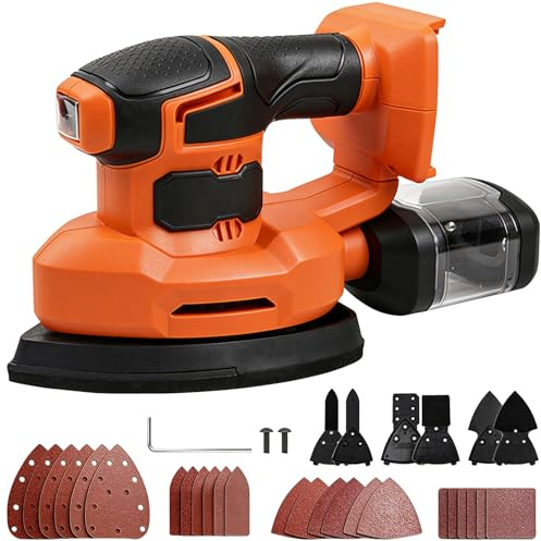 Cordless Electric Sander, 20V Detail Sander with Dust Collection Box | 6 Additional Detail Attachments, 24 Sandpapers, Compatible with Makita Lithium Battery（Without Battery）