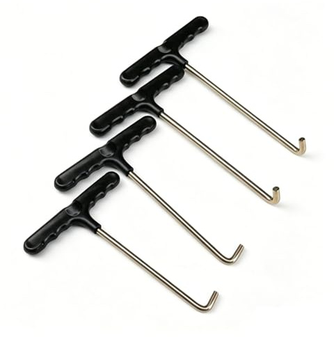 Flycen 4 Pack Trampoline Spring Pull Tool,Heavy Duty T-Hook Tent Peg Puller,Resists Bending | Durable Metal Hook,Universal Trampoline Accessories,for Safe Spring Installation & Removal