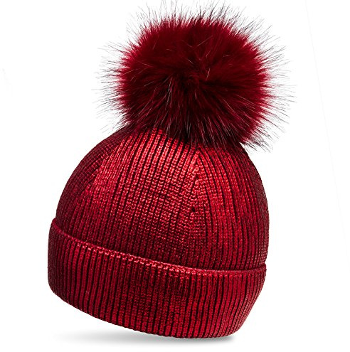 Caspar MU192 Damen Metallic Glitzer Bommelmütze gefüttert mit XL Bommel