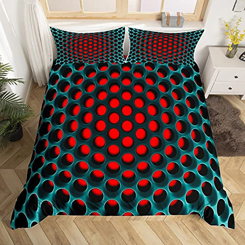 3D Honeycomb Boys Bedding Set Geometric Men Duvet Cover Set for Kids Teens Three-Dimensional Honeycomb Bedding & Linen Lifelike Stereoscopic Dense Hole Teal Blue Red Bedding & Linen 3 Pcs Double