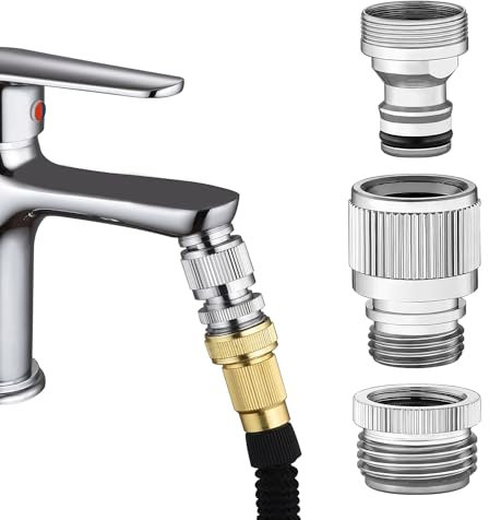 Hsmhose Schnellverbinder für Waschbeckenarmatur, Wasserhahn-Adapter für Waschbeckenanschluss, Brauseschlauch, Gartenschlauch, tragbare Waschmaschine, Haustierbaden, Chrom