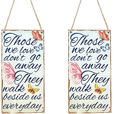 NBEADS Wood Sign Plaque, Those We Love Don't Go Away They Walk Beside Us Everyday Wooden Hanging Wall Sign Butterfly Pattern Wall Decor with Jute Twine for Home Decor Wall, 25x13cm