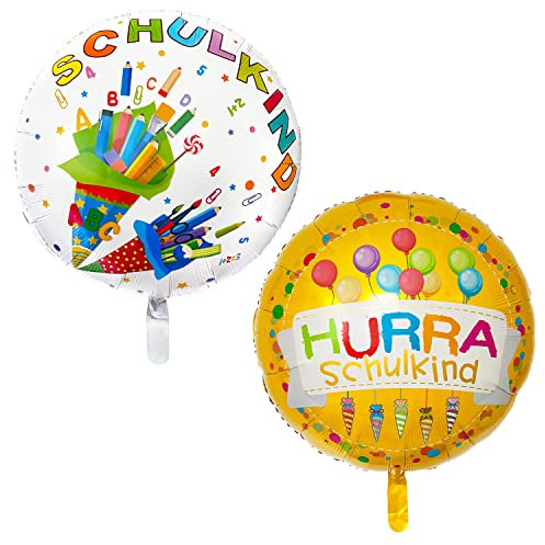 Oblique Unique® Schuleinführung Schulanfang Einschulung Deko Set für Jungs Mädchen - 1x Folien Ballon Hurra Schulkind und 1x Folien Ballon Schulkind