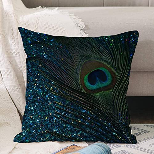 Kissenbezug 45x45 cm,Glitzernder Aqua-Pfau,Outdoor Kissen Kissenbezüge Kissenhülle Sofa Kissen dekokissen Zierkissen für Wohnzimmer Garten deko draußen