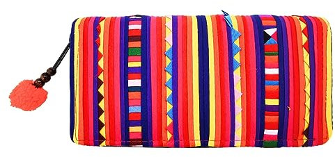 PANASIAM Portemonnaie Akha Tribe | ethno Geldbörse aus Baumwolle | Geldbeutel Purse Wallet | vegan & fair, blau rot, 20x10cm