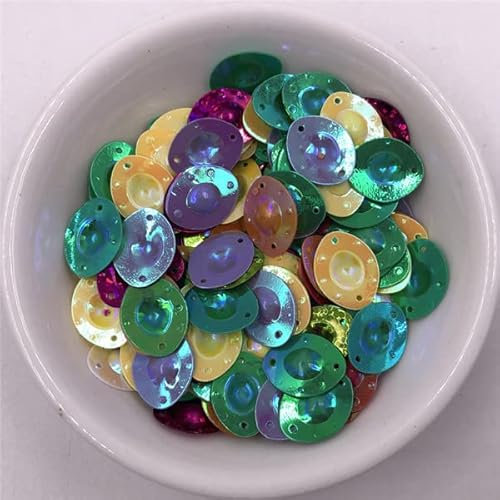 100 Stück/10 g/Packung, 14 mm AB, gemischt, rund/Ei, Pailletten, PVC-Pailletten, 2 Löcher, Kleidung, DIY, Hochzeit, Nähzubehör, Ellipse, 14 mm