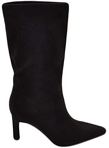 Malu Shoes Stivale tronchetto donna in pelle scamosciata nero punta tacco spillo meta' polpaccio comodo 6 cm zip morbido Basic (39 EU)