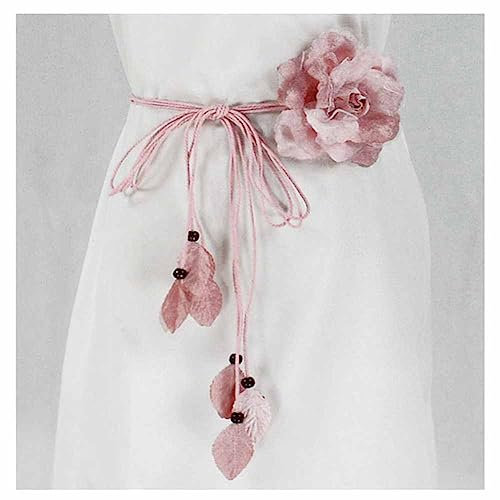 SHTGOI Damen Blumengürtel Chiffon Flower Brautgürtel Verstellbarer Quaste Gürtel Gewebte Gürtelbund Blumenkranz Vintage Taillengürtel Hüftgürtel Deko für Festival Party Hochzeit Strand 150cm Rosa
