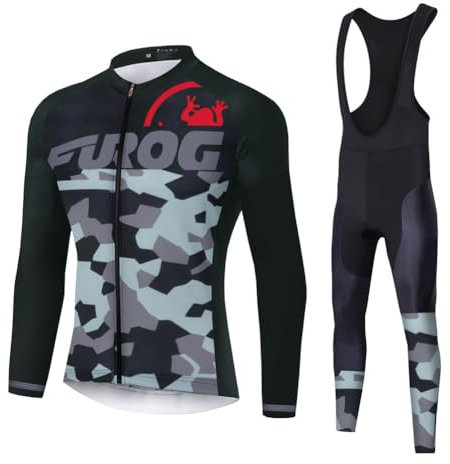 UGLY FROG Neueste Herren Winter Fahrradtrikot Set Pro T - Thermo Bib Fahrradhose Lang + Radtrikot Langarm - Warm Fleece Winddicht Reflektoren(Zwei Packungen)