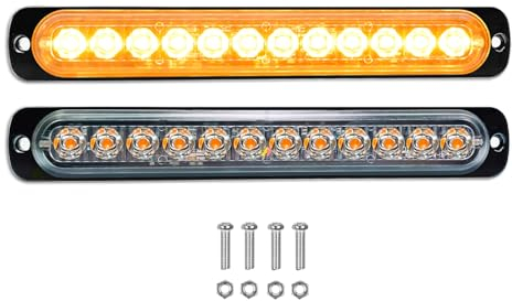 PICAA 2 Stück Bernsteinfarbene Warnleuchte, Stroboskop, Notfalllampe, 12 LEDs, Blinklicht, für LKW, Motorrad, Auto, 12 V-24 V