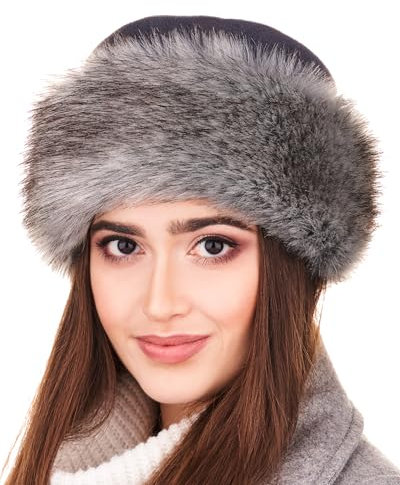 Futrzane Classic Mütze mit Fellrand - Pelzmütze Damen - Fell Pelz Russenmütze (L, Grau - Silber Classic)
