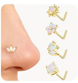 Kakonia 20G Piercing Nez Argent Or Piercing Nez Acier Chirurgical Nez Anneaux boucles d'anneau de nez en opale CZ Tournesol Turquoise Abeille Planète L Kit Piercing de Nez Piercing Au Nez