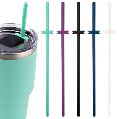 5pcs Silicone Straws for Yeti Rambler 30/20/10oz Tumbler with Magslider Lid, Reusable BPA Free Straws 5 Colors Straw Replacement Cup Accessories for Yeti
