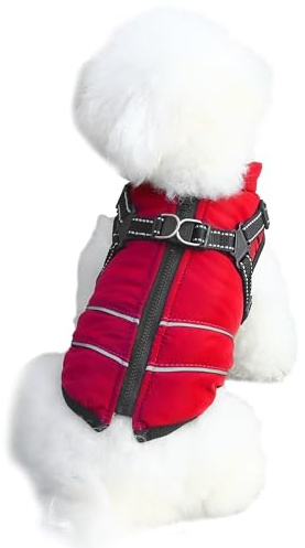 Mitili Manteaux d'hiver pour Chien Imperméable, Manteau Chien Hiver avec Harnais, Veste d'hiver Chaude pour Chiens avec Doublure en Polaire, Vêtements Gilet pour Petit et Moyen Chiens (Rouge, L)
