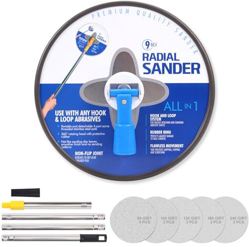 Smerigliatrice rotonda con asta di prolunga, smerigliatrice per cartongesso, levigatrice manuale e 15 fogli abrasivi per lavori a secco e a soffitto