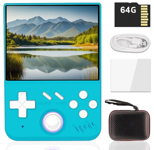 My Mini Handheld Spielkonsole,Retro Handheld Eingebaut in Linux OpenGL Es 3,2, 64G TF Karte 15000 Spiele,30 Emulatoren,3,5in IPS Bildschirm,4000mAh Handheld Game Console mit Tasche (Grün 64G)