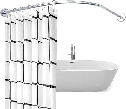 Tringle à rideau de douche incurvée, extensible, sans perçage, réglable pour coin de salle de bain, en forme de L, antirouille