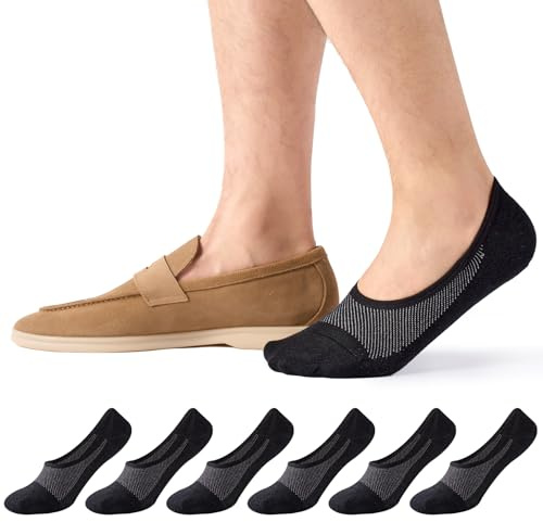 Effeet Men’s No Show Trainer Socks, Cotton Invisible Loafer Socks, 6 Pairs