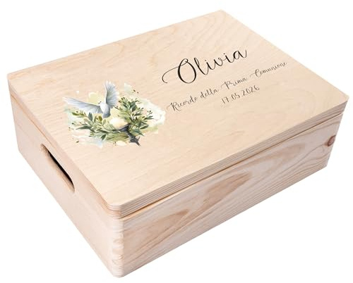 Creative Deco Scatola Ricordo Comunione Personalizzata, Colomba con Candela | In legno, incisione personalizzata, per bambino e bambina, decorazione con colomba e candela