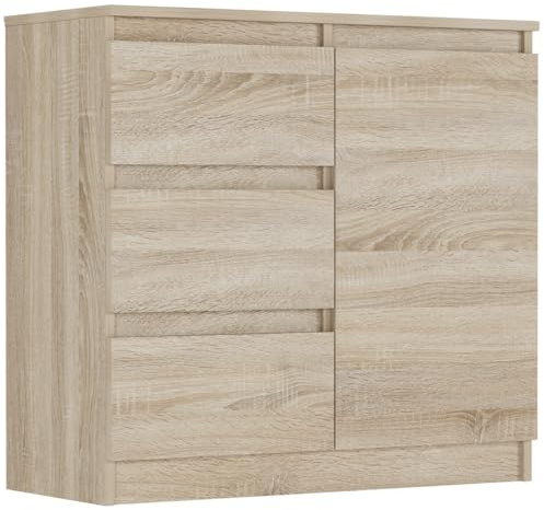 Framire Sideboard Sonoma Eiche 80x33x76 cm – schmale Kommode mit 3 Schubladen, kompaktes Lowboard für Wohnzimmer, Schlafzimmer & Flur, Modern R-80-S3