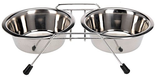 STAINLESS STEEL PET FEEDING BOWL DOUBLE DINER DOG CAT FOOD STATION WATER DISH