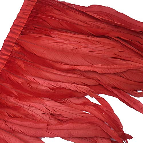 Sowder Rooster Hackle Feather Fringe Trim 10-12inch in Width Pack of 1 Yard(red)