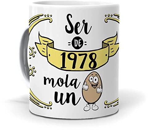 mundohuevo Taza Única de Años | Ser de 1978 Mola un Huevo | Taza para Regalar de Café y Té Graciosas | Detalle Original para Cumpleaños | Frases Divertidas para Sorprender | Capacidad 350 ML