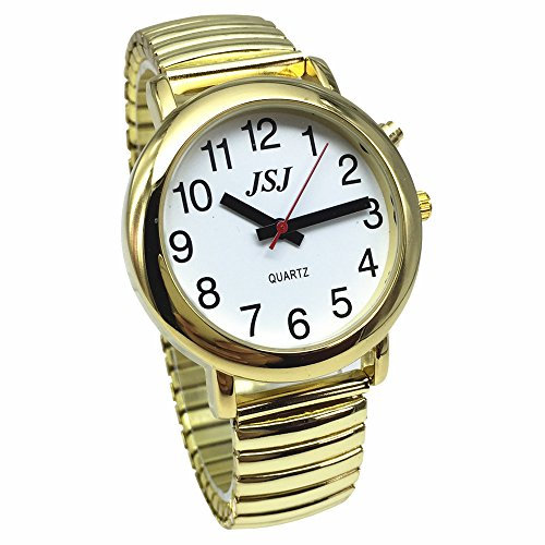 VISIONU Montre Parlante Analogique avec Alarme Annonce de l'heure et Date en Français pour Aveugle et Les Personnes Malvoyant, Couleur Dorée
