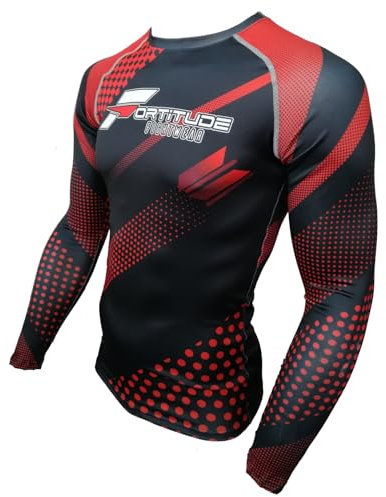 Fortitude Fightwear Long Sleeve MMA Rash Guard | No Gi BJJ Rashguard for Brazilian Jiu Jitsu & Mixed Martial Arts | Compression Shirt Base Layer (Red, XXL)