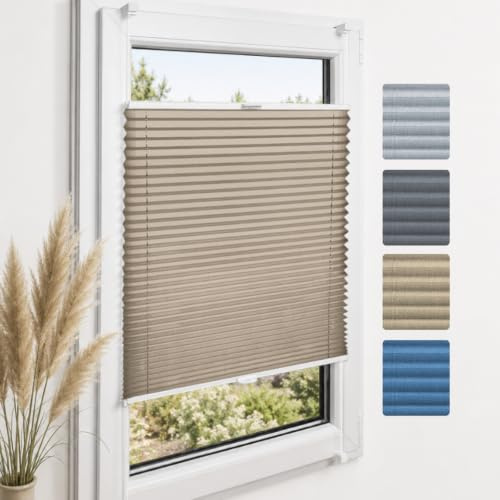 Home-Vision Premium Plissee ohne Bohren Klemmfix Melange Beige B70 x H120cm | Faltrollo mit Klemmträger Lichtdurchlässig Rollo Leinenoptik Blickdicht Sonnenschutz Jalousie für Fenster & Tür