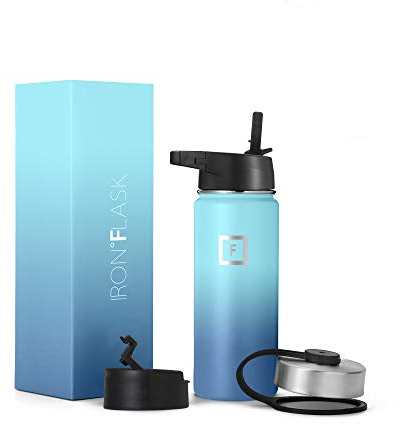 Iron Flask Sportwasserflasche - 530 ml, 3 Deckel (Strohdeckel), vakuumisolierter Edelstahl, doppelwandig, Thermobecher, Kantine aus Metall