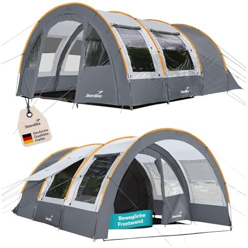 skandika Kemi 4 Personen Tunnelzelt mit 2 Schlafkabinen und 3000mm Wassersäule (grau/orange)