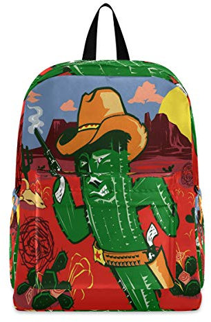 Linomo Amerikanisch Westen Cowboy Saguaro Kaktus Leichter Rucksack Daypacks Schultertasche Büchertasche Laptop Reisen Schulrucksack für Damen Herren Kinder Mädchen Jungen Teenager