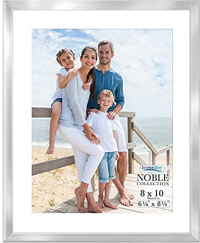 Icona Bay 20 x 25 cm Silberner Bilderrahmen mit Passepartout, moderner professioneller Rahmen, Noble Collection