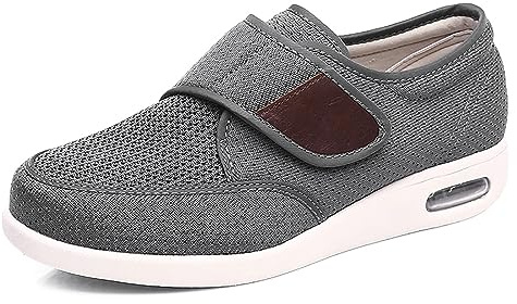 Nwarmsouth Diabetic Easy Close Slipper,Swollen feet obese big shoes, high instep old man shoes-UK6_grey,Wide Fit Fully Washable Slipper