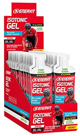 Enervit, Isotonic Gel Limone con Caffeina, Formula Isotonica, 20g di Carboidrati, 60mg di Caffeina, Sport di Endurance, Altamente Tollerabile, Senza Bisogno di Acqua, Senza Glutine, 24 Gel da 60ml